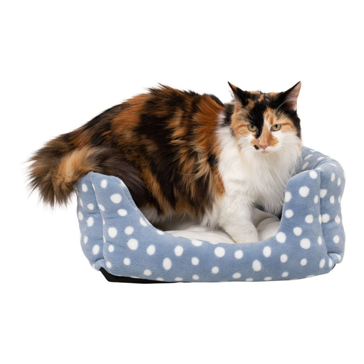 Blue Spotty Clamshell Cat Bed – Cozy Hideaway for Cats