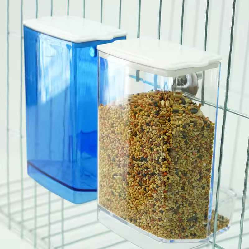 Bird Seed Feeder Box – Transparent Cage-Mounted Food Dispenser